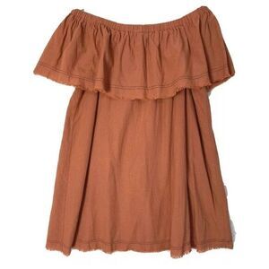 Umgee Woman's Ginger Orange Raw Hem Off Shoulder Mini Boho Dress Size‎ Large